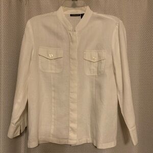 WilliSmith White 100% Linen Women’s Blouse w/ front pockets - Size Medium